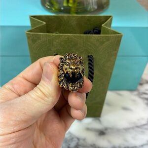 Gucci Lion Head Ring w/ Black Stone Brand New Authentic - IT Size 16 = 7.75 US